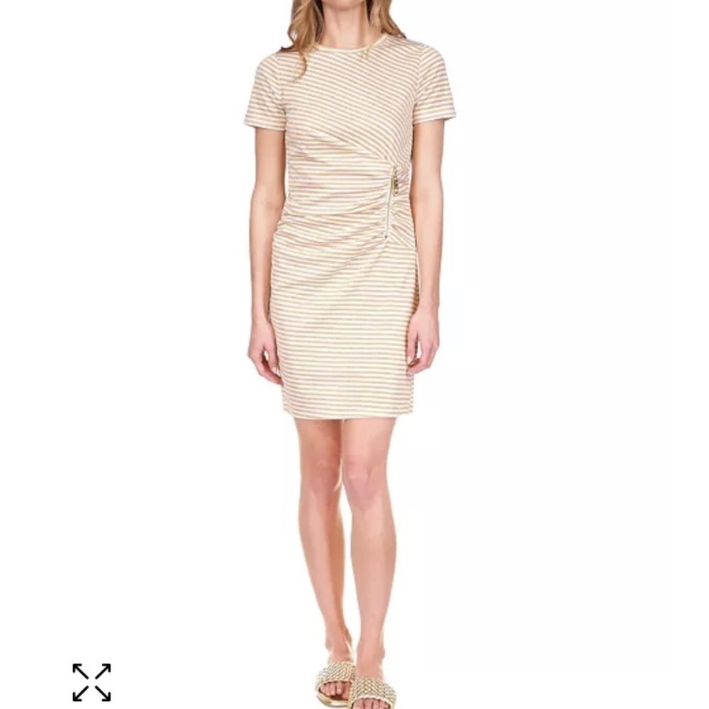 Michael Michael Kors Women's Metallic Gold Stripe Ruched Zip Dress Size 2X NWT